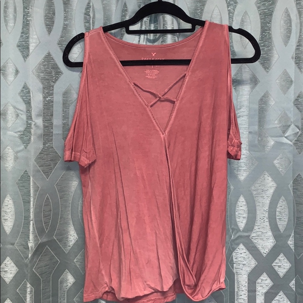 Pink American eagle v neck
